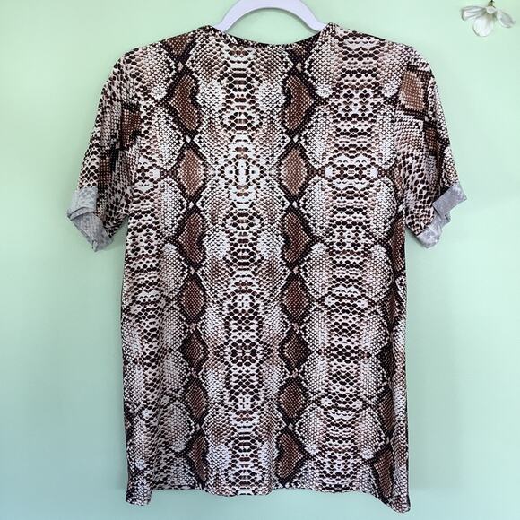 Nasty Gal Riley Snake Low Voop Neck Tee T Shirt Top Python Animal Print Brown - Picture 8 of 13